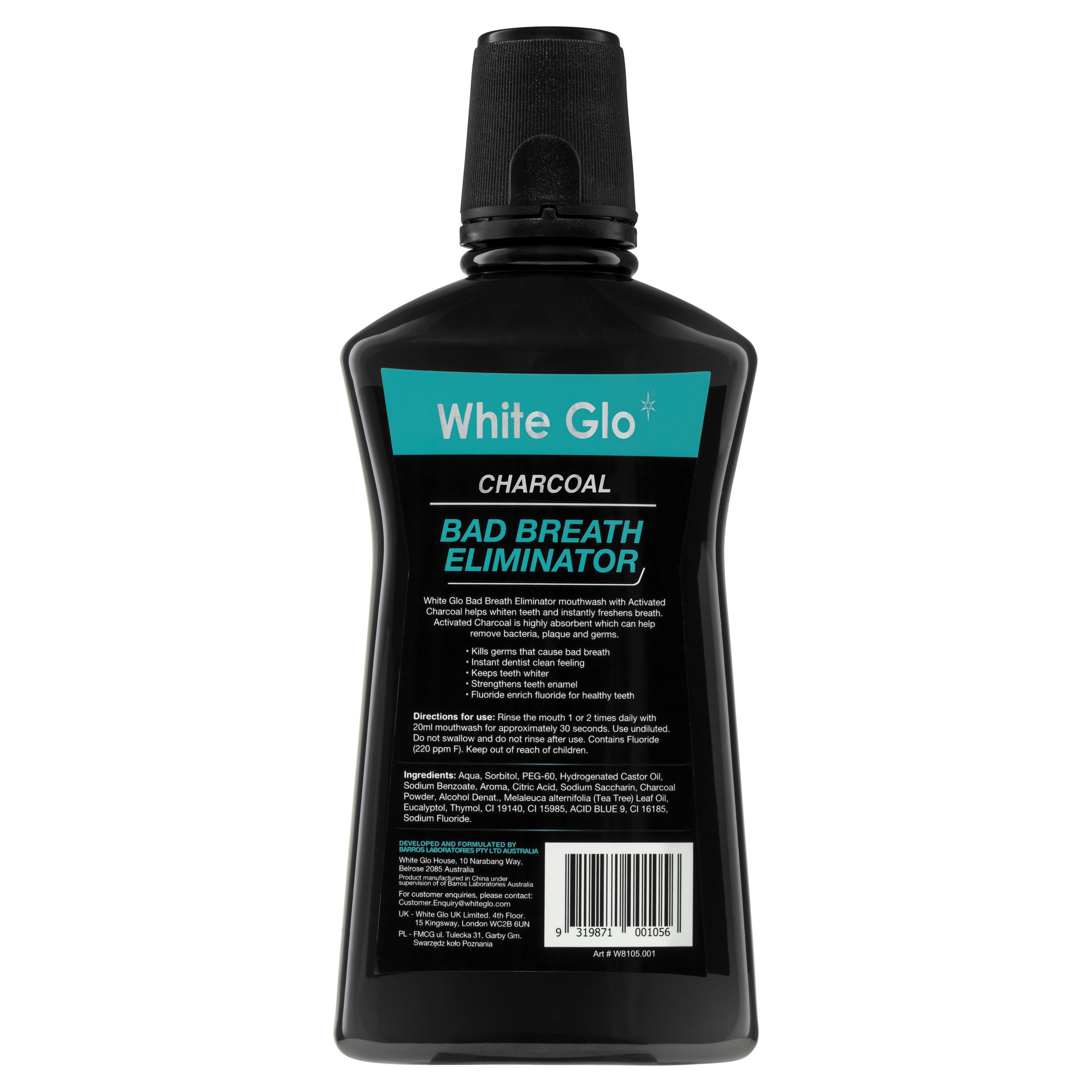 White Glo Charcoal Bad Breath Eliminator Mouthwash 500mL-2
