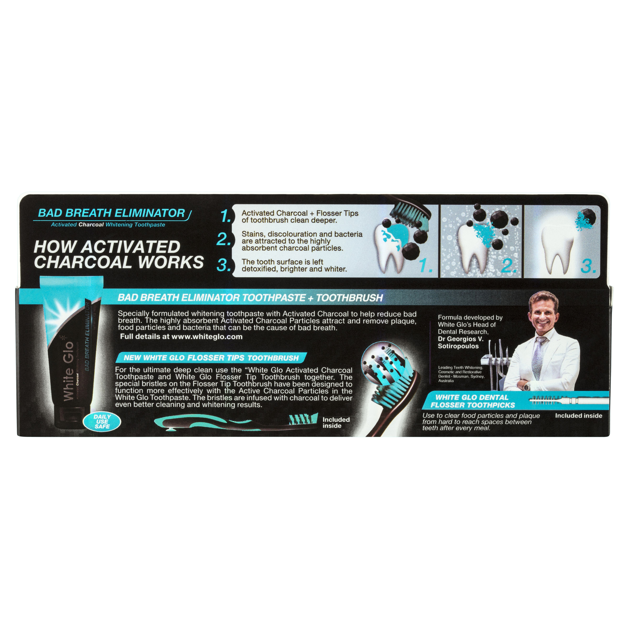 White Glo Charcoal Bad Breath Eliminator Toothpaste + Toothbrush-2