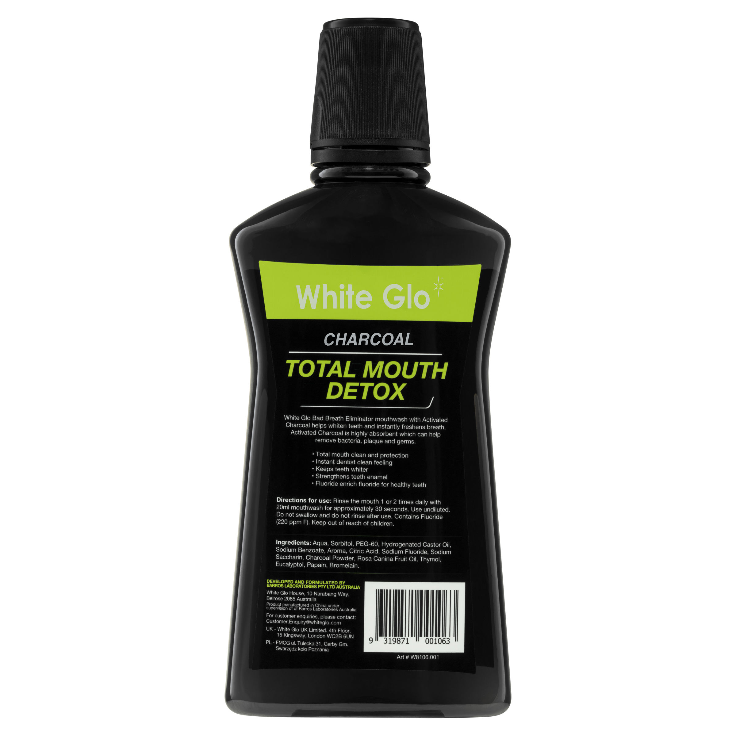 White Glo Charcoal Total Mouth Detox Mouthwash 500mL-2