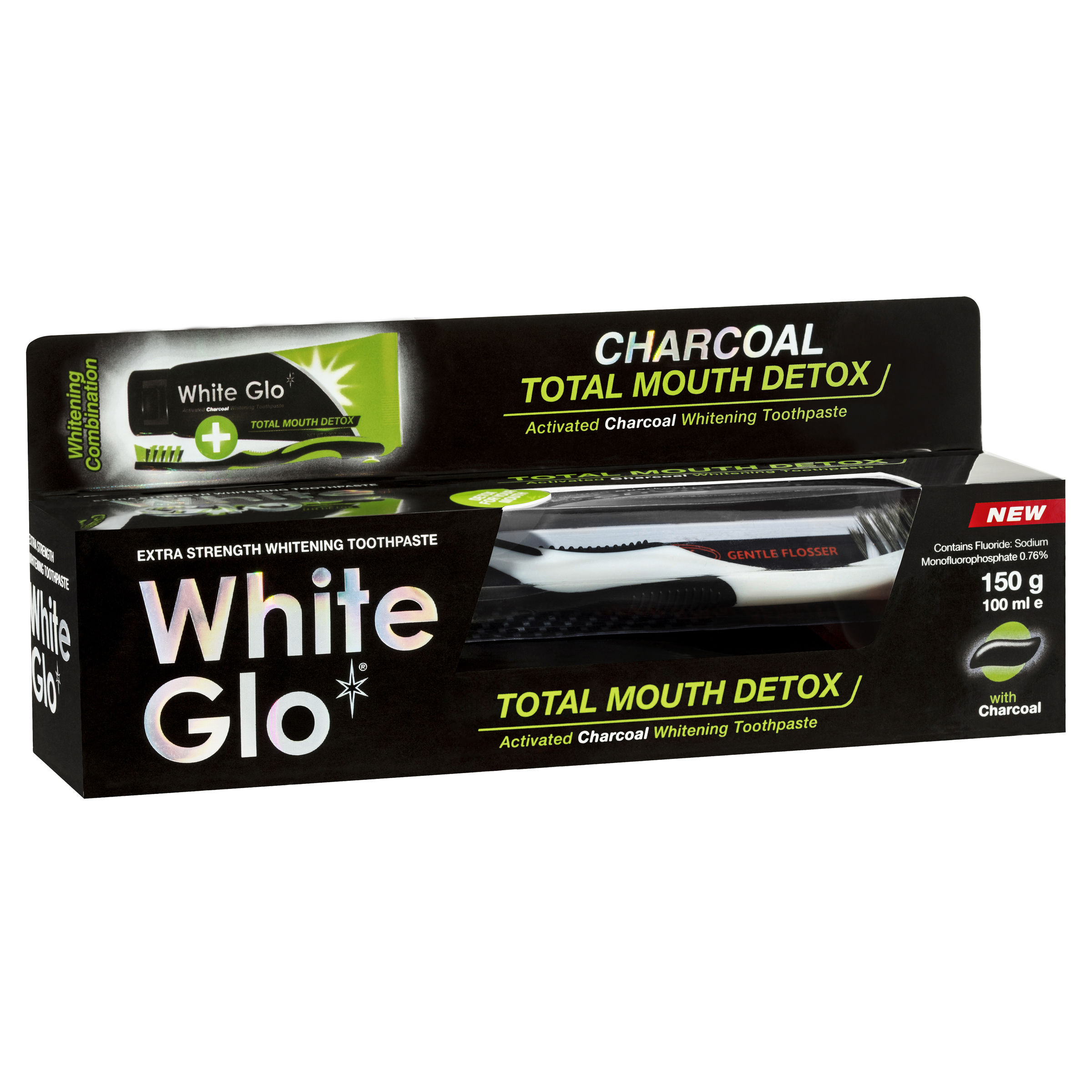 White Glo Charcoal Total Mouth Detox Toothpaste + Toothbrush-0