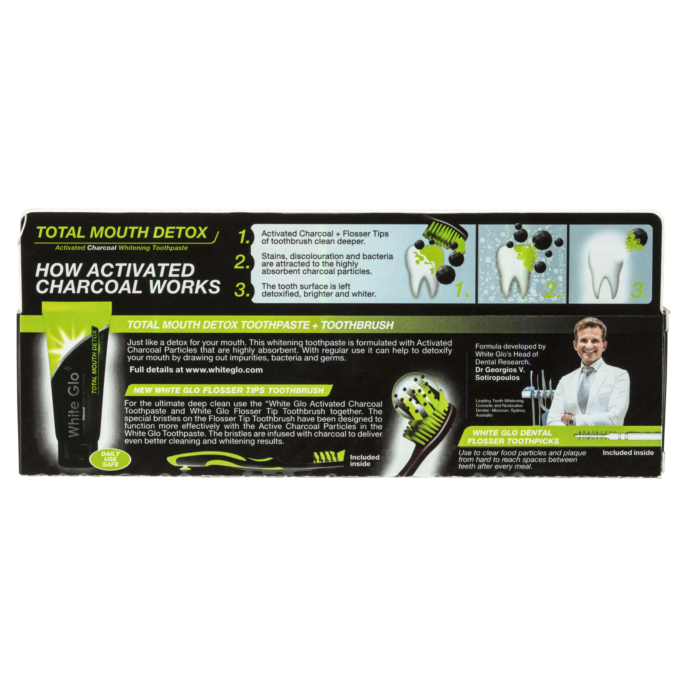 White Glo Charcoal Total Mouth Detox Toothpaste + Toothbrush-2